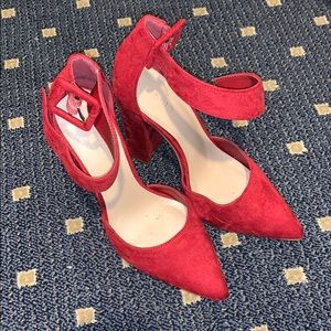Red suede high heels